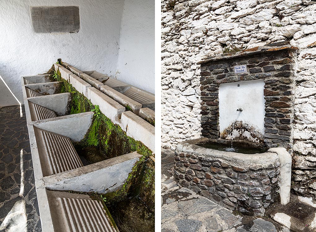 Gamle vaskebræt og springvand i Bubión i Alpujarra.