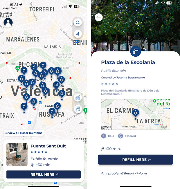 Rejseappen Closca gør det nemt at finde et sted, hvor du kan fylde din flaske med rent drikkevand.